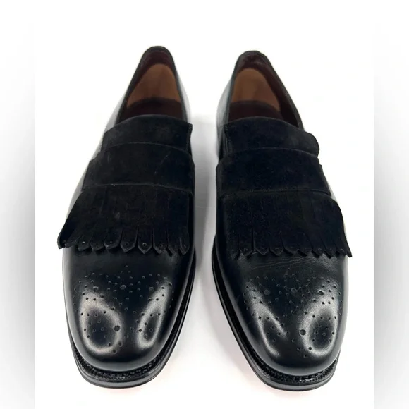 Salvatore Ferragamo Saturn Wingtip Fringe Black Leather Loafers US 7.5 - EU 41.5